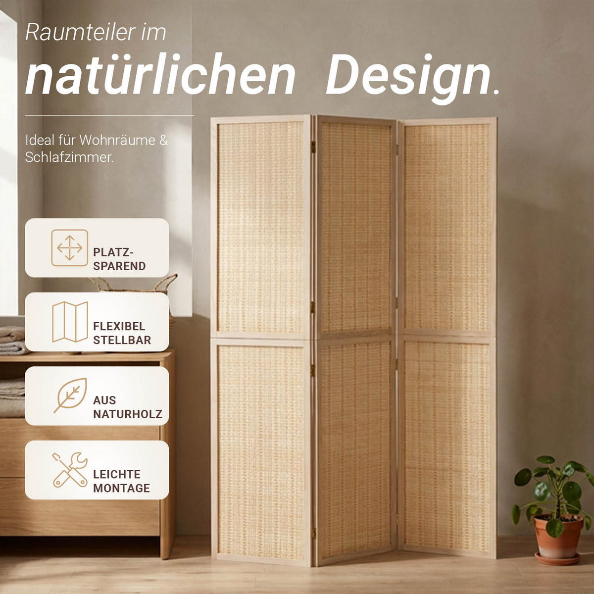 PARAVENT 120/170 cm Natur Holz Bambus - Braun, Naturmaterialien/Holz (120/170/2cm) - Homestyle4u