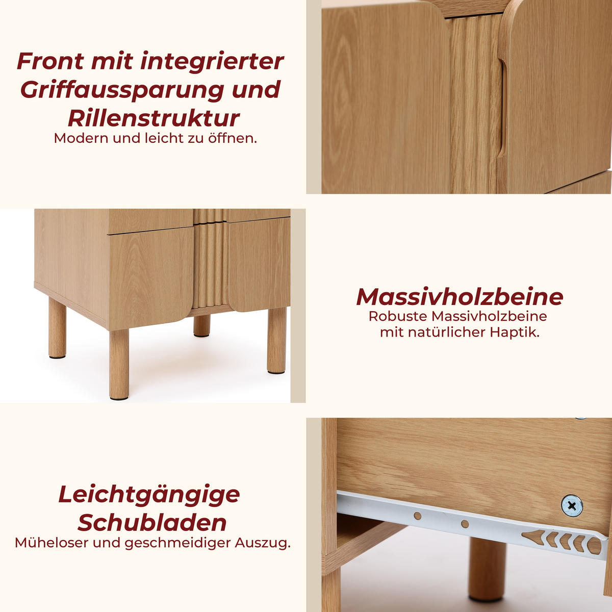 NACHTTISCH mit 2 Schubladen Beistelltisch | B45 x T41 x H52 cm - Eichefarben, Holzwerkstoff (45/52/40.5cm) - Hometopia