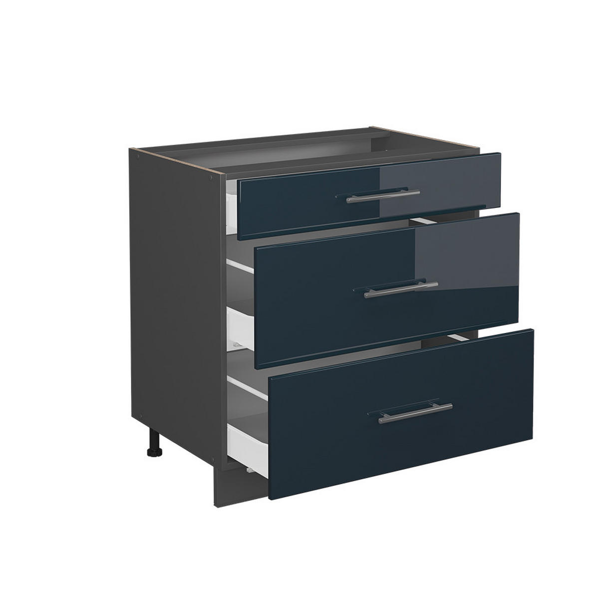 KÜCHENUNTERSCHRANK Fame-Line Dunkelblau Hochglanz 80 cm mit 3 Schubladen ohne AP - Anthrazit/Dunkelblau, Holzwerkstoff (80/82/51.6cm) - Vicco