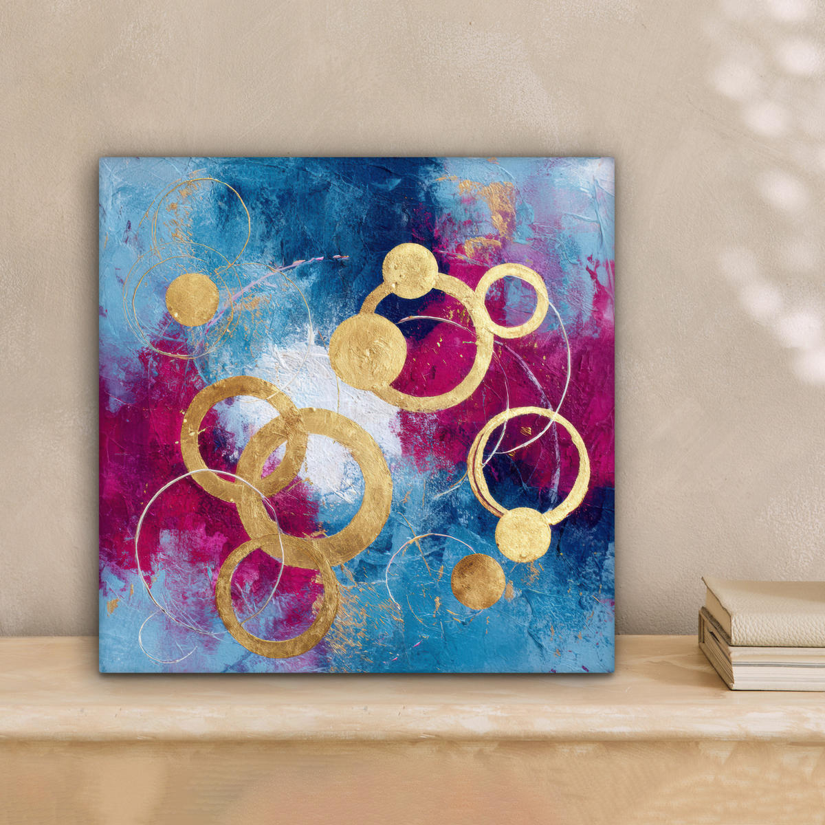 LEINWANDBILD Kreise - Gold - Abstrakt Deko Wohnzimmer 20x20 cm - Blau, Textil (20/20cm) - MuchoWow