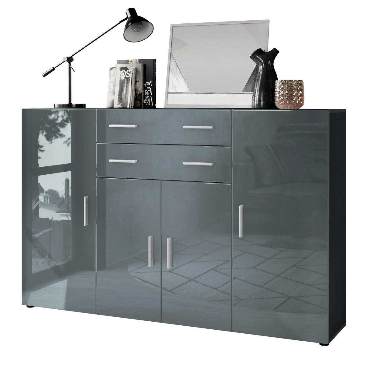 HIGHBOARD Aron Fronten in Grau Hochglanz - Grau, Holzwerkstoff (166.5/106.5/35cm) - Vladon