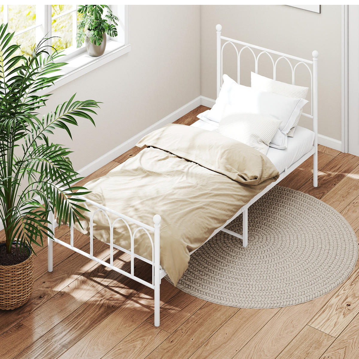 EINZELBETT 90/200 cm Weiß Bettgestell aus Metall - Weiß, Metall (90/200cm) - OKWISH