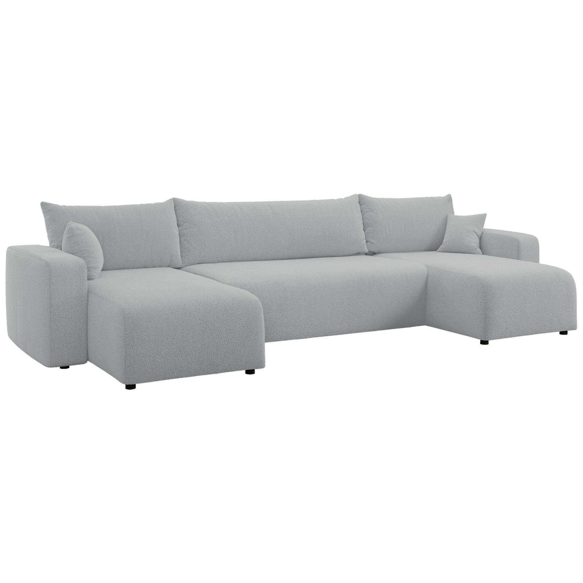 WOHNLANDSCHAFT Pianoni Hellgrau Bouclé-Bezug - Hellgrau/Schwarz, Kunststoff/Textil (312/83/140cm) - Selsey