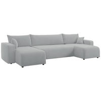 WOHNLANDSCHAFT Pianoni Hellgrau Bouclé-Bezug - Hellgrau/Schwarz, Kunststoff/Textil (312/83/140cm) - Selsey