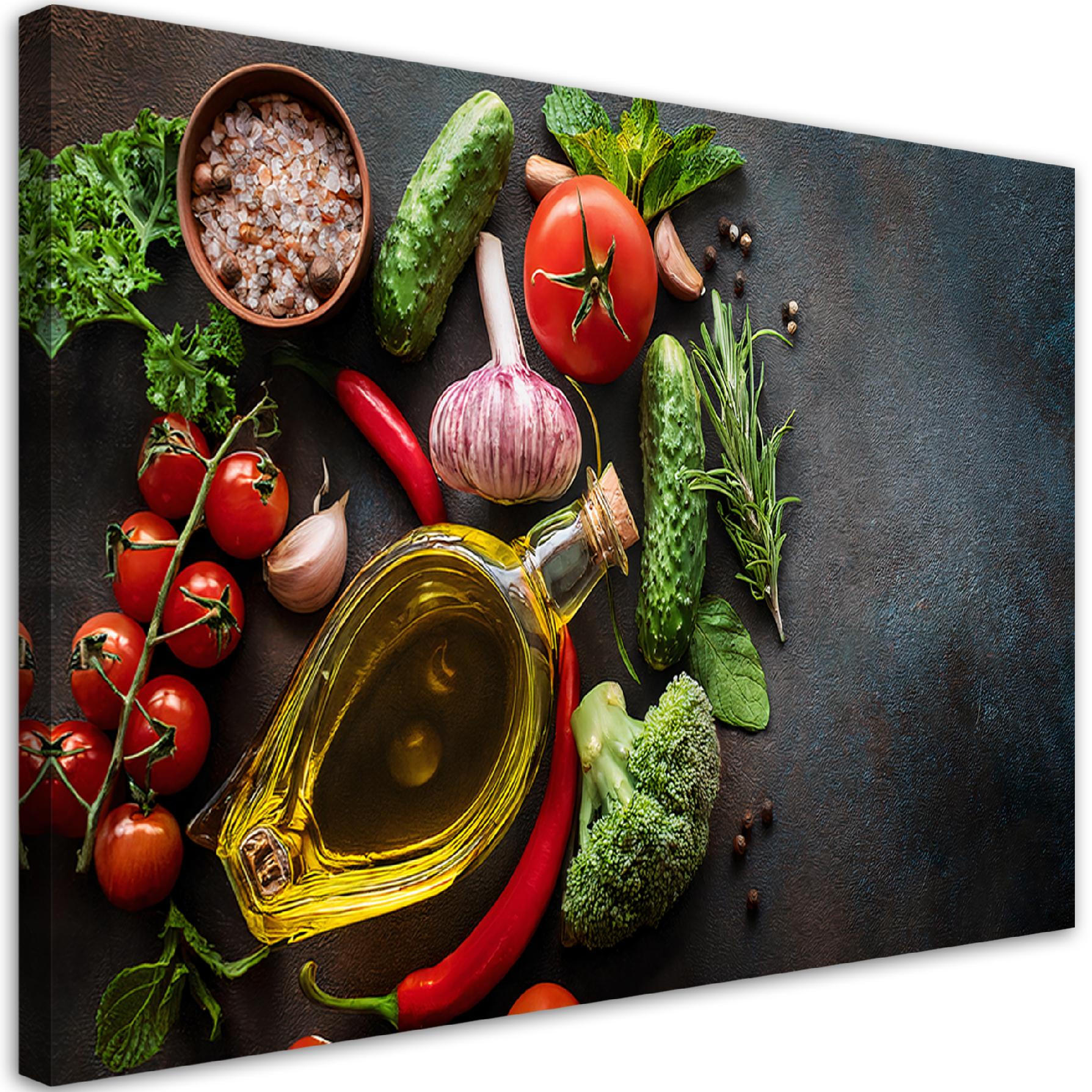 WANDBILD gemüse gewürze lebensmittel für die küche - Multicolor, Textil (60/40cm) - Feeby