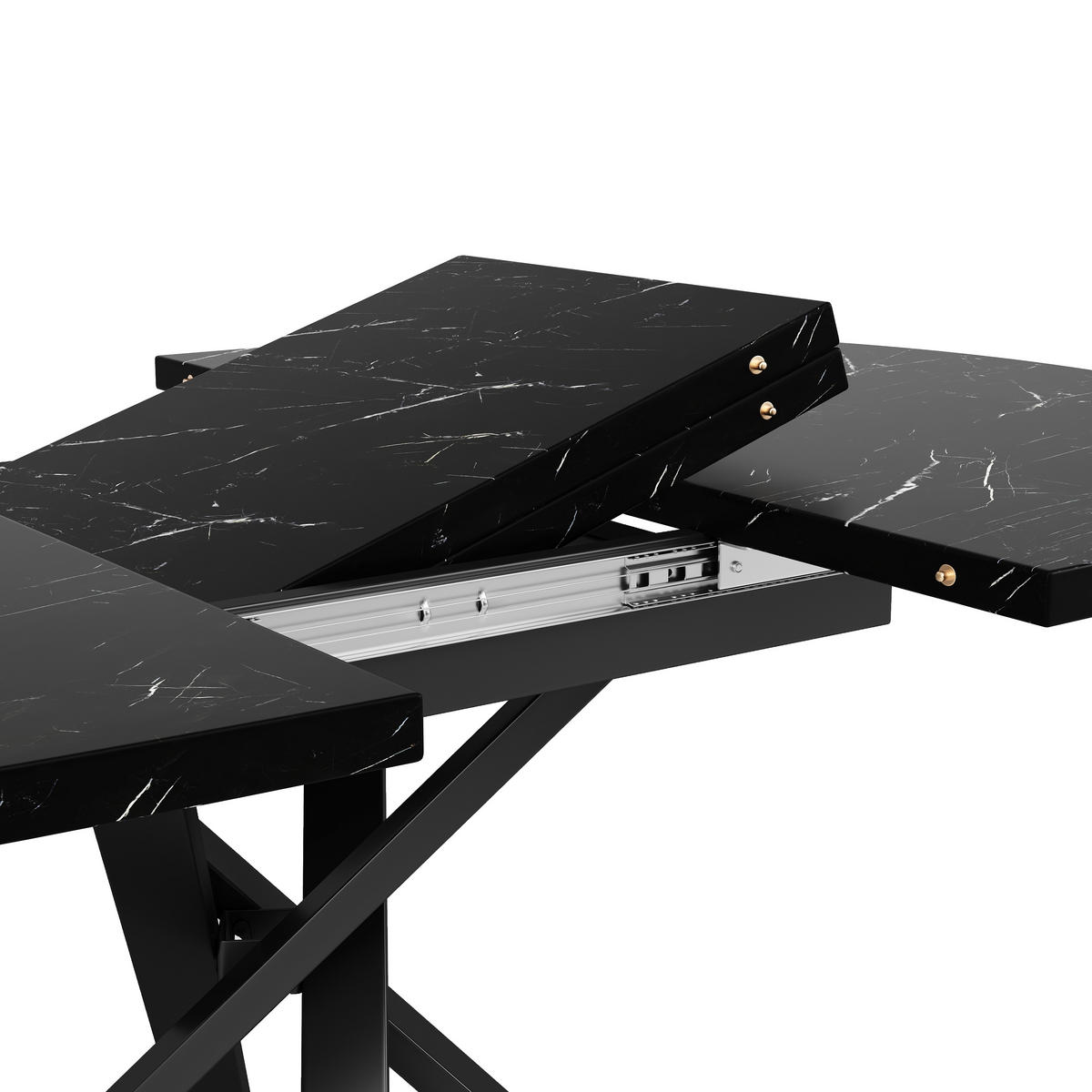 ESSTISCH 100-140x76 cm in Schwarz aus MDF mit Marmoroptik auf X-Gestell ausziehbar - Schwarz, Holzwerkstoff (100/140/75.5cm) - Modfu