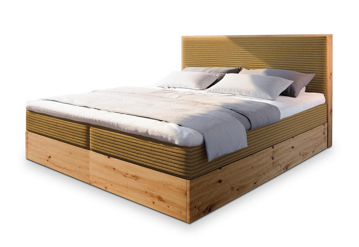 POSTEL BOXSPRING VERDON 140x200 cm, s matrací a úložným prostorem, žlutá - žlutá, kompozitní dřevo/textil (140/200cm) - MASSENO