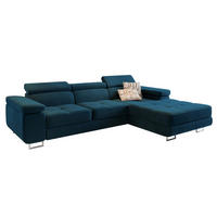 ECKSOFA ELMA R-S Blau Velours-Stoff mit Schlaffunktion - Blau, Holz (280/205cm) - MASSENO