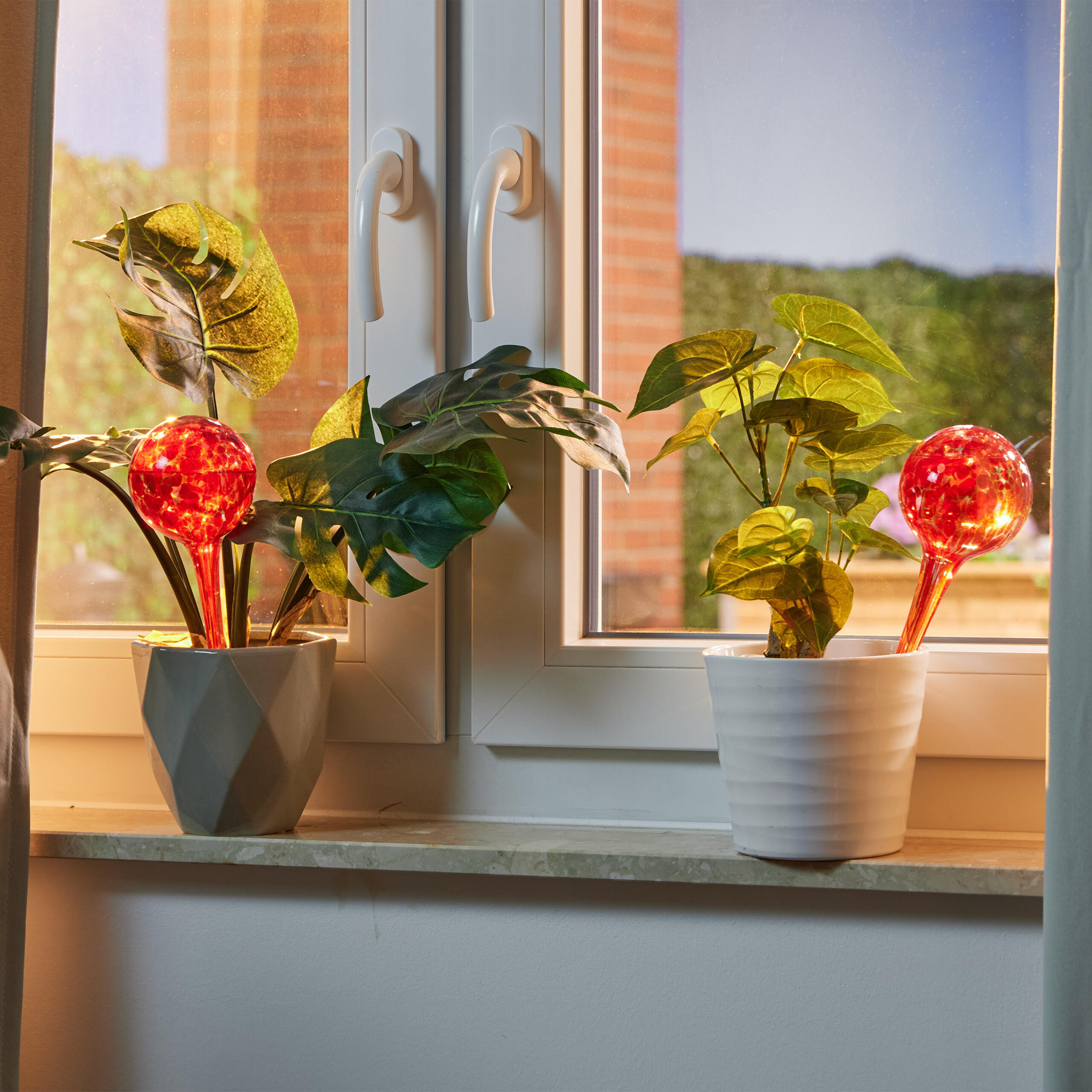 4XBEWÄSSERUNGSKUGEL - Rot, Glas (9/30/9cm) - Relaxdays