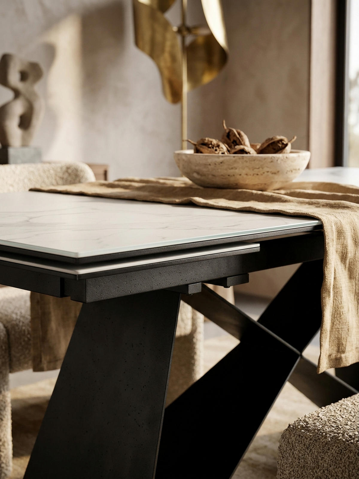 ESSTISCH Ausziehbar Keramik Glas Marmoroptik Rechteckig Groß, Weiß 180x95x78 cm - Schwarz/Weiß, Keramik/Metall (95/180/78cm) - KADIMA DESIGN