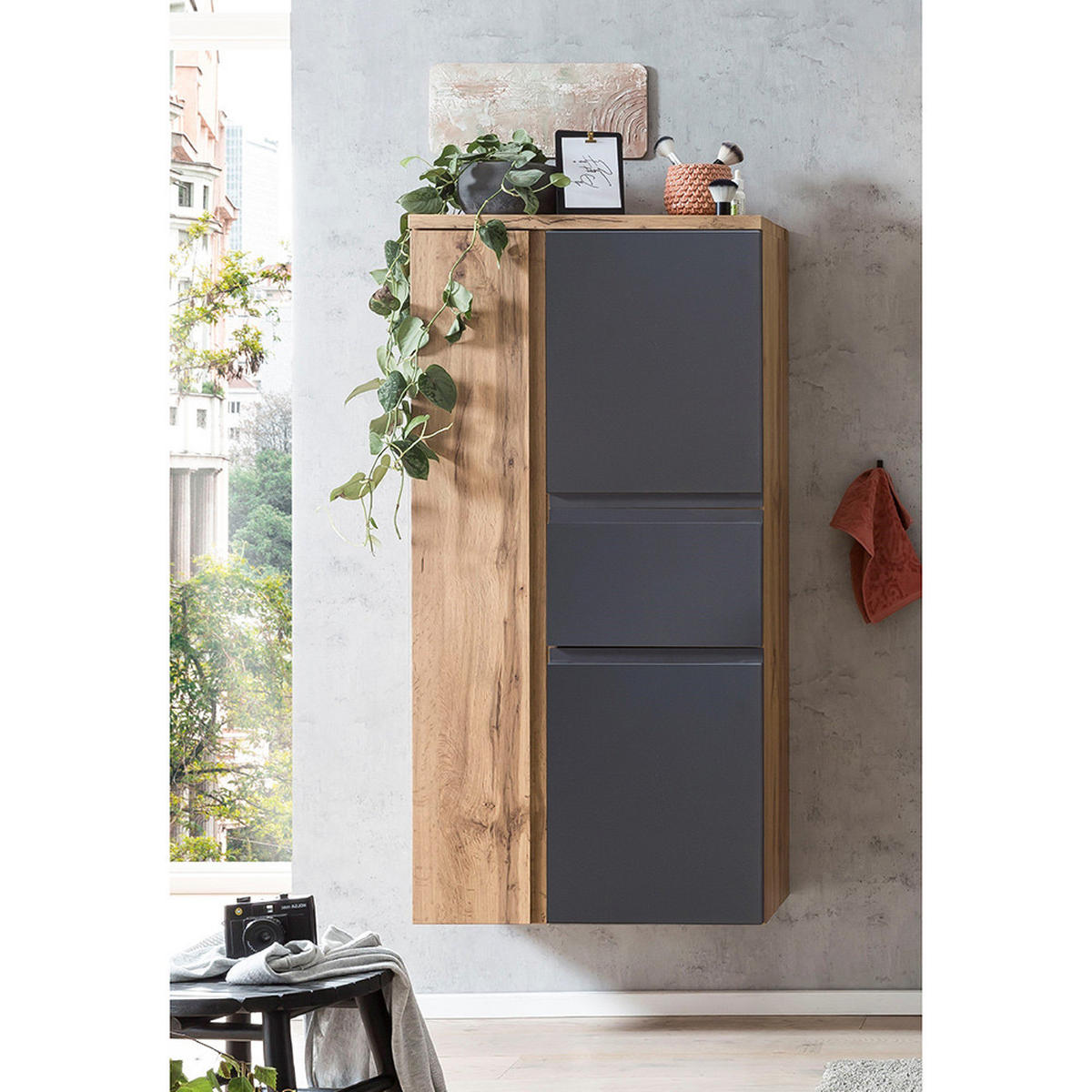 BADMÖBEL-SET 5-TLG. Vasto-03 - Grau, Holzwerkstoff (245/200/35cm) - Lomado