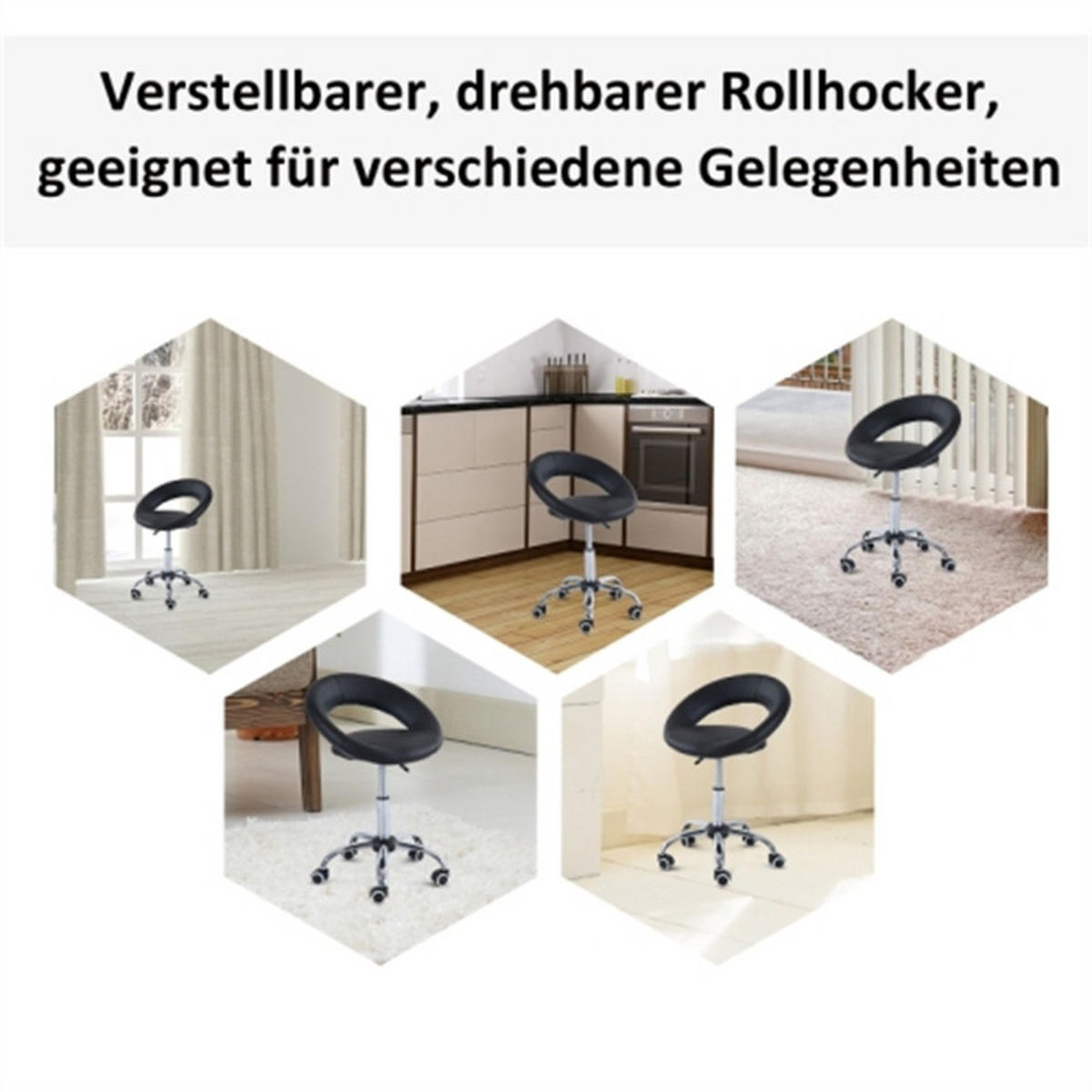 DREHSTUHL Ergonomisch Schwarz, Metall & Kunstleder, höhenverstellbar, drehbar & rollbar, 50 x 54 x 78 cm - Schwarz, Metall (54/78/50cm) - Albatros