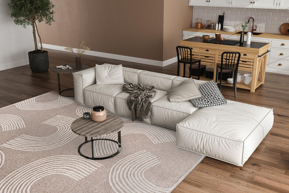 TEPPICH Zweiseitiger Beige Modern Abstrakt, Regenbogen - Kurzflor Rechteckig Weich - Weiß Ecru Creme - 200 x 300 cm - Ecru/Creme, Textil (200/300cm) - Mazovia