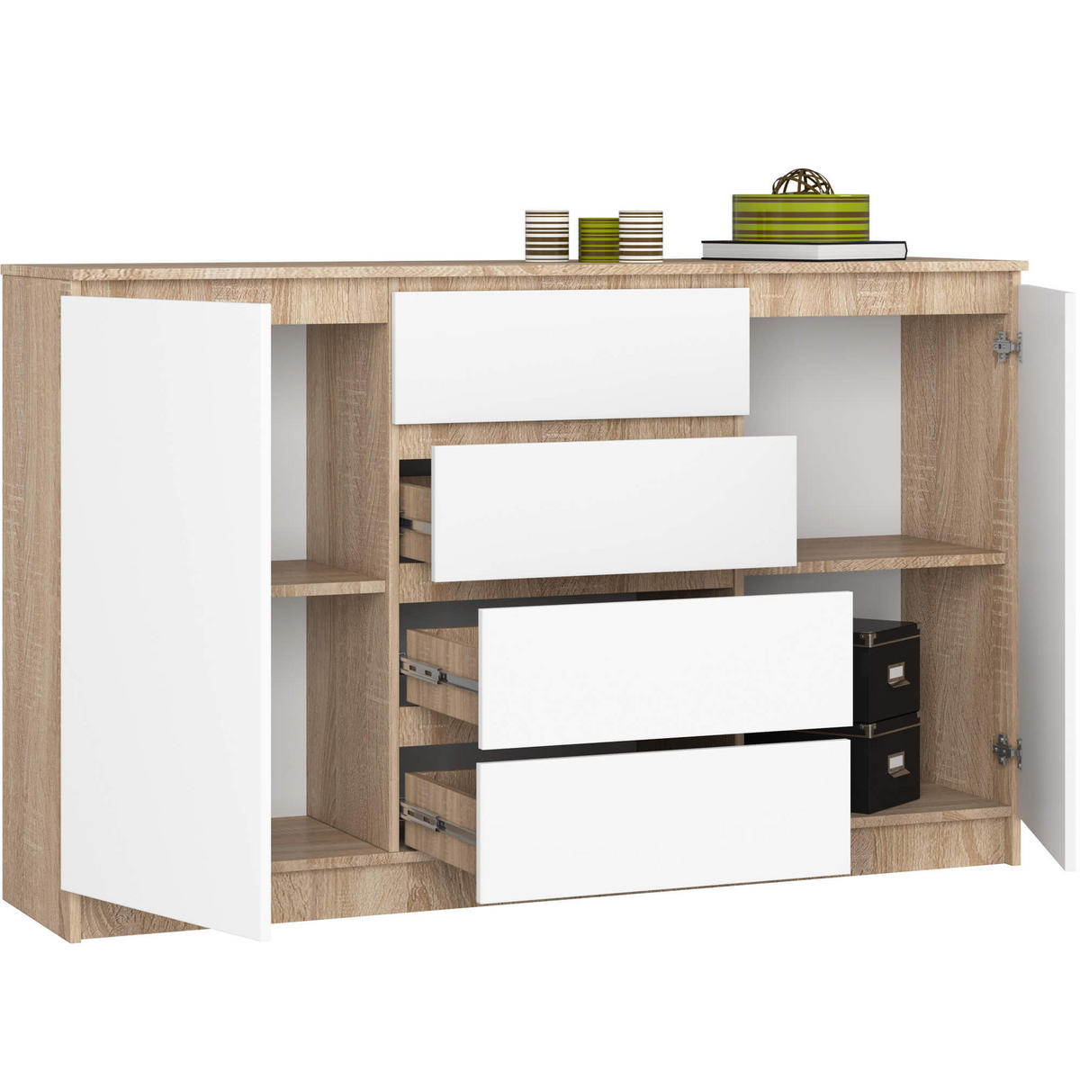 KOMMODE Eiche Sonoma, Weiß 99/160/40 - Weiß, Holzwerkstoff (160/99/40cm) - RAUMHIRSCH FURNITURE