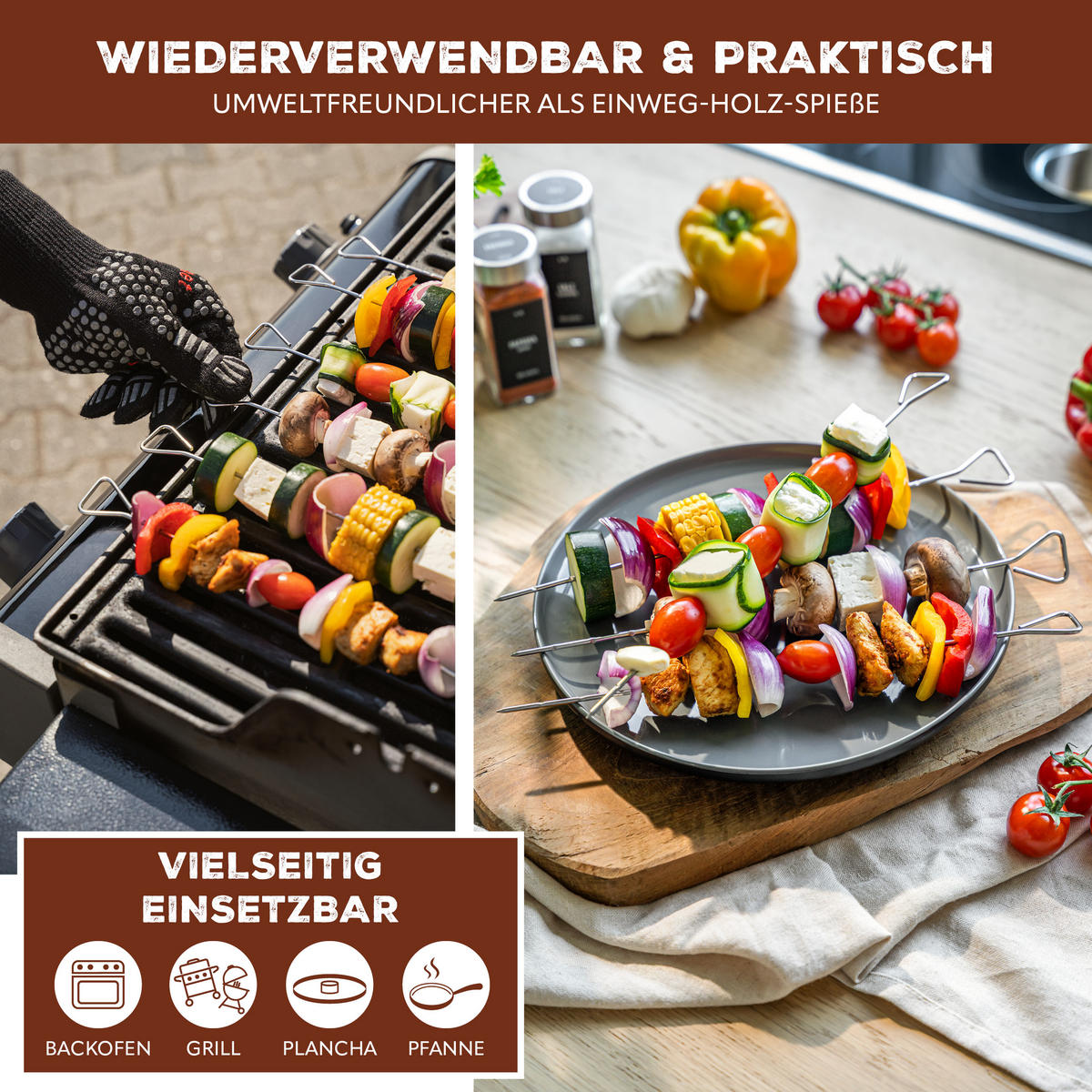 GRILLSPIESSE 12er-Set, silber, Edelstahl - Edelstahlfarben, Metall (29.5cm) - bremermann