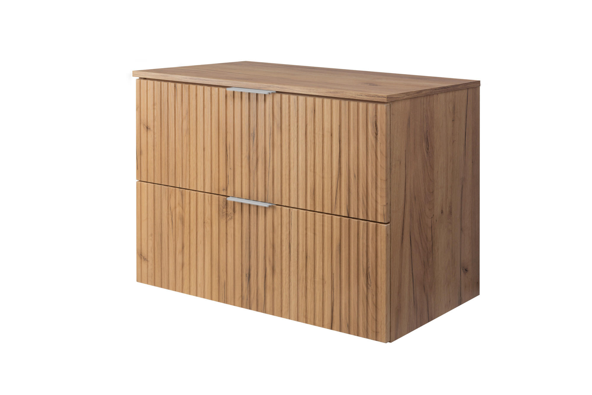 WASCHBECKUNTERSCHRANK, Eiche Craft, 80 x 57 x 46 cm, silberner Griff + Arbeitsplatte - Eichefarben/Silberfarben, Holzwerkstoff (80/57/46cm) - 3XE LIVING