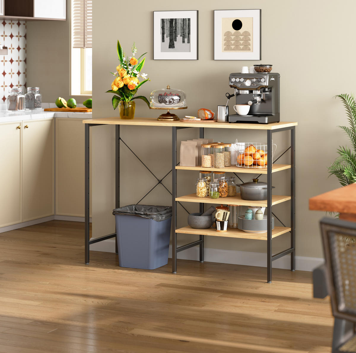 ODKLÁDACÍ stolek z MDF a kovu 120x40x85,5 cm černý a přírodní s variabilní montáží a nastavitelnými nožkami - černá, kompozitní dřevo (40/120/85cm) - Modfu
