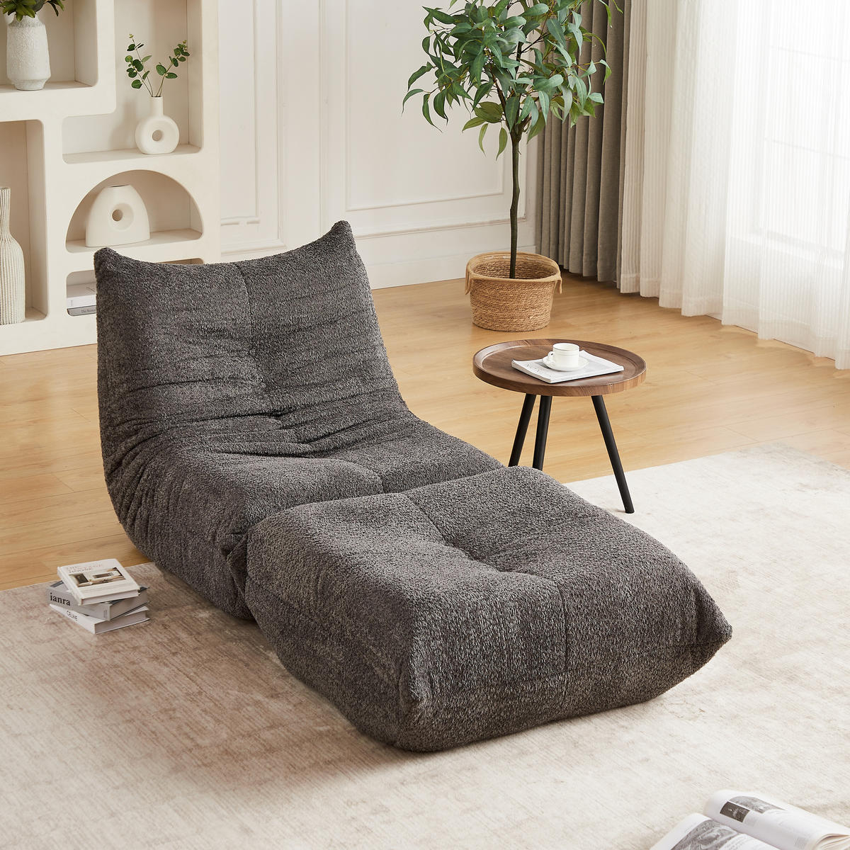 SITZSACK Chenille Grau Ohne Montage - Grau, Textil (94/71/185cm) - WISHDOR