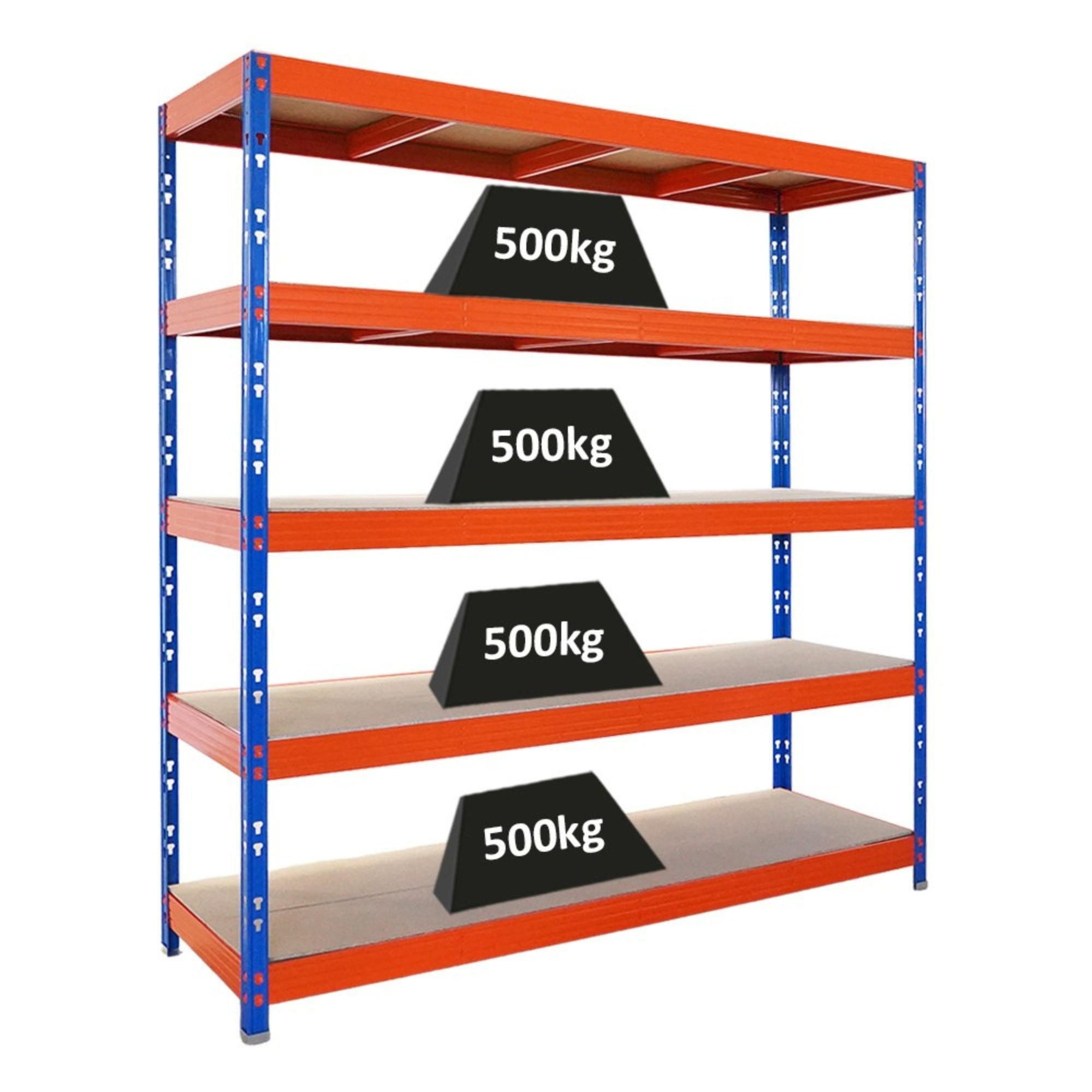 SCHWERLASTREGAL Rhino 200x200x60 cm 5 Spanplatten-Ebenen 8mm Fachlast 500 kg Blau/Orange - Blau/Orange, Metall (200/200/60cm) - PROREGAL