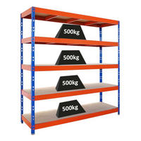 SCHWERLASTREGAL Rhino 200x200x60 cm 5 Spanplatten-Ebenen 8mm Fachlast 500 kg Blau/Orange - Blau/Orange, Metall (200/200/60cm) - PROREGAL