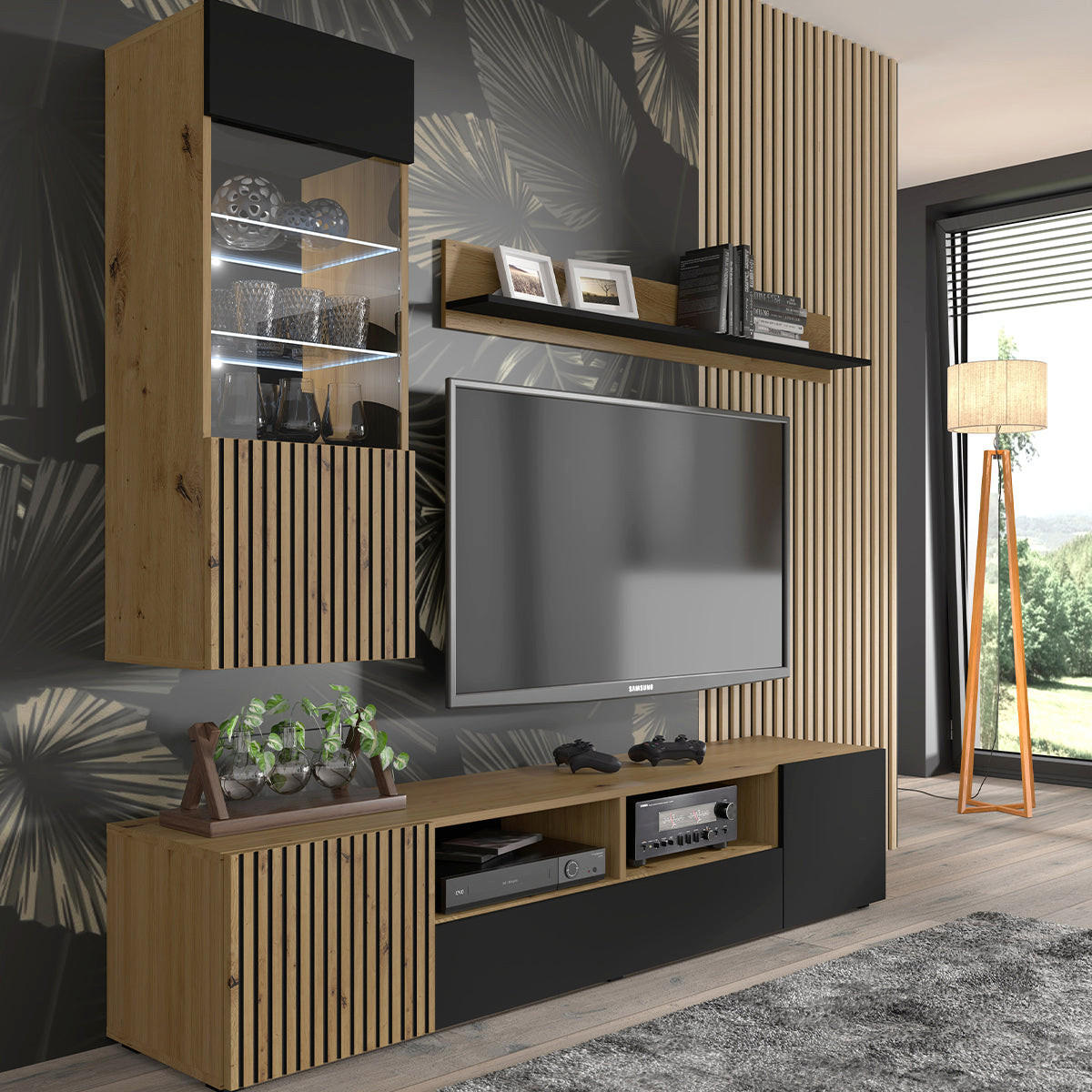 TV STOLÍK Nera Drevo a čierna farba - čierna, kompozitné drevo (200/42/42cm) - Petits-meubles