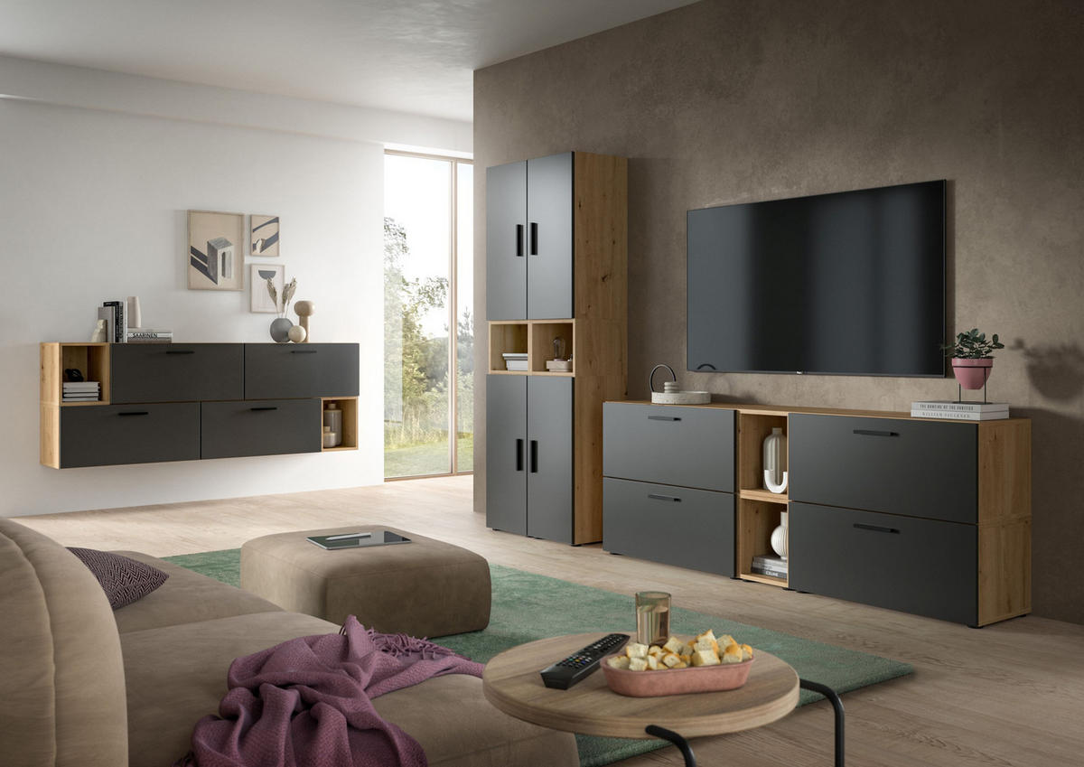 WOHNWAND The One Basalt grau 176/34/97 cm - Braun, Holzwerkstoff (176/97/34cm) - Xonox