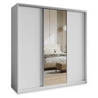 SCHWEBETÜRENSCHRANK TAVI 180/205/60 cm 3-türig mit Spiegel und Schubladen Weiß - Weiß/Nickelfarben, Holzwerkstoff (180/205/60cm) - MASSENO