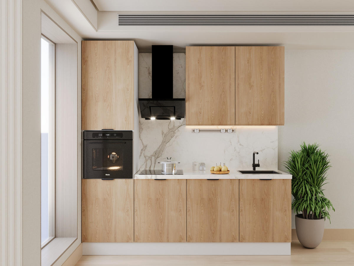 KÜCHENZEILE 240 cm Livaro – KU-S28 – Sonoma Eiche / Weiß - Weiß/Sonoma Eiche, Holzwerkstoff (240/247/60cm) - hi-markt