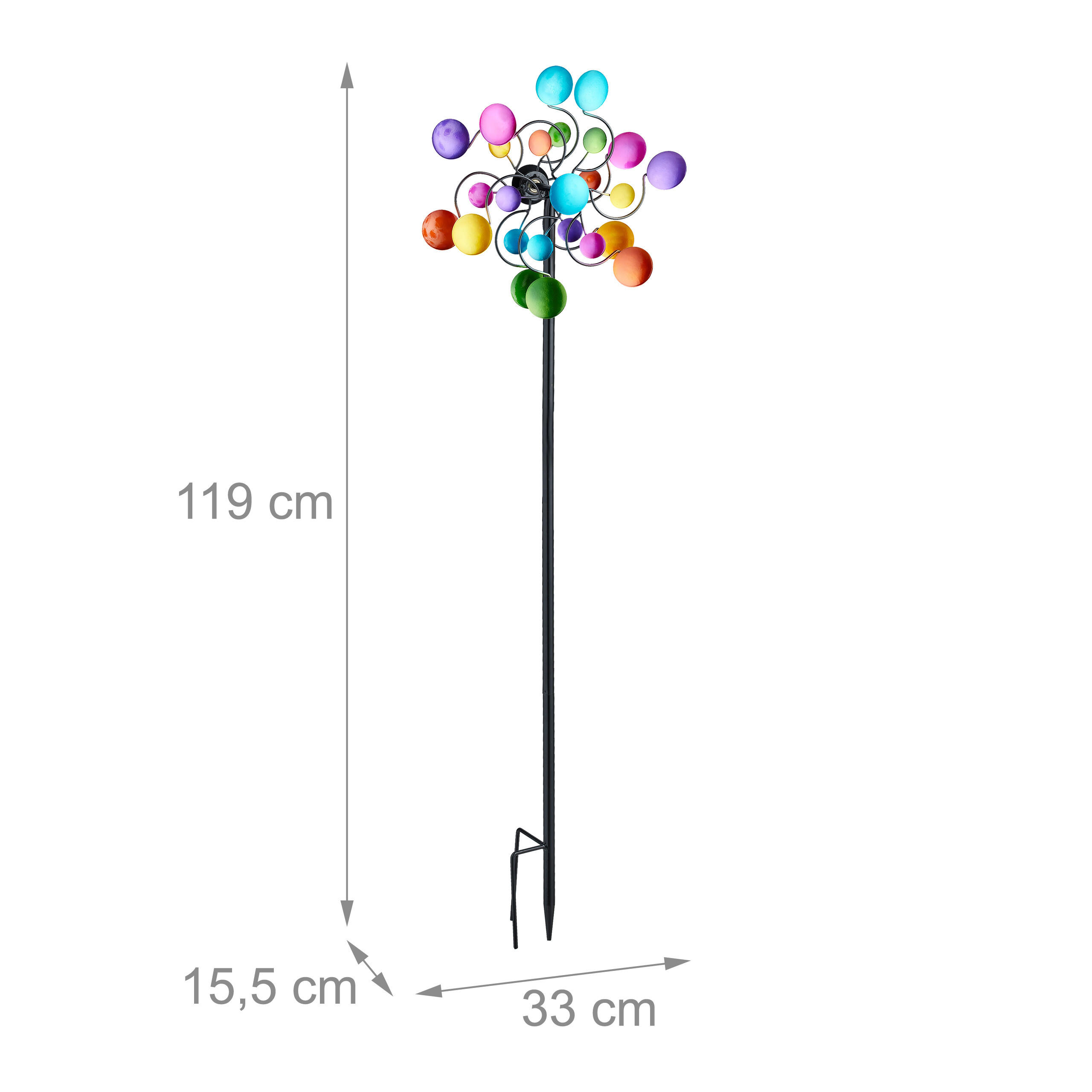 Thumbnail - Relaxdays Windrad, Mehrfarbig, Metall, 33x119x15.5 cm, Gartenzubehör, Gartendeko