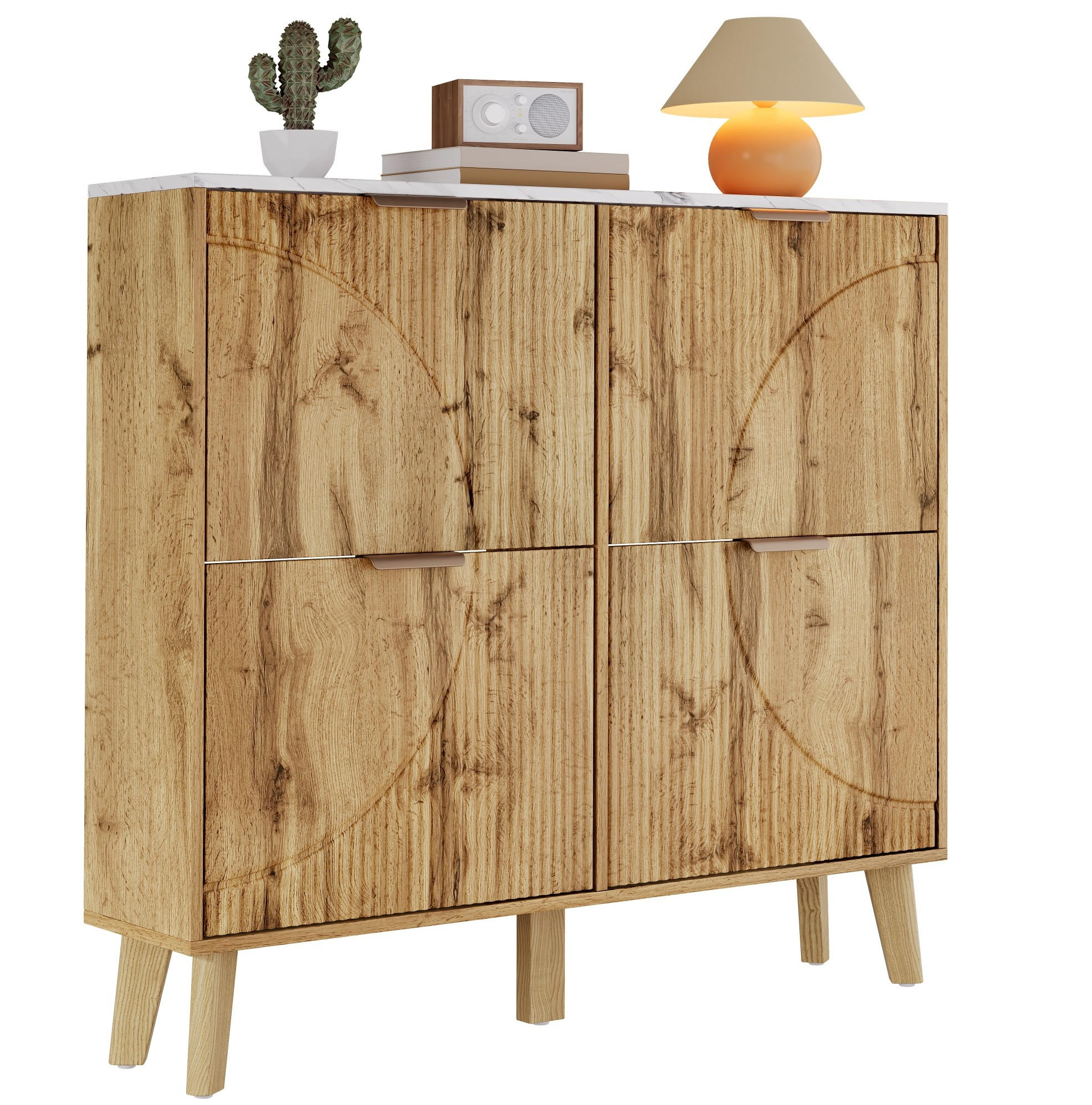 OKWISH BOTNÍK 105/24/95,5 cm přírodní z MDF s klopnými dveřmi a deskou v mramorovém vzhledu