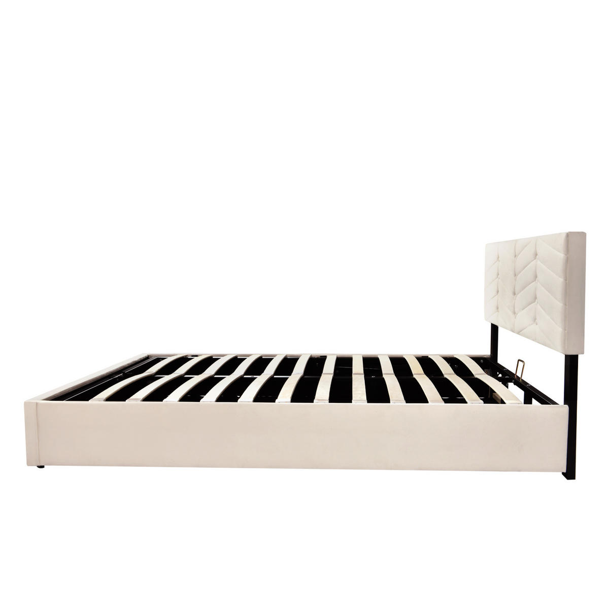 POLSTERBETT 140/200 cm Beige aus Samt mit höhenverstellbarem Kopfteil - Beige, Textil (140/200cm) - OKMYHOME