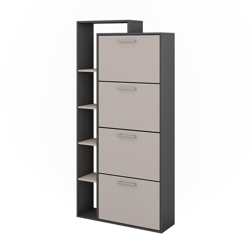 SCHUHKIPPER Orlando Anthrazit/Greige 80 x 166.1 cm mit 4 Fächern - Greige/Anthrazit, Holzwerkstoff (80/166.1/24.2cm) - Vicco