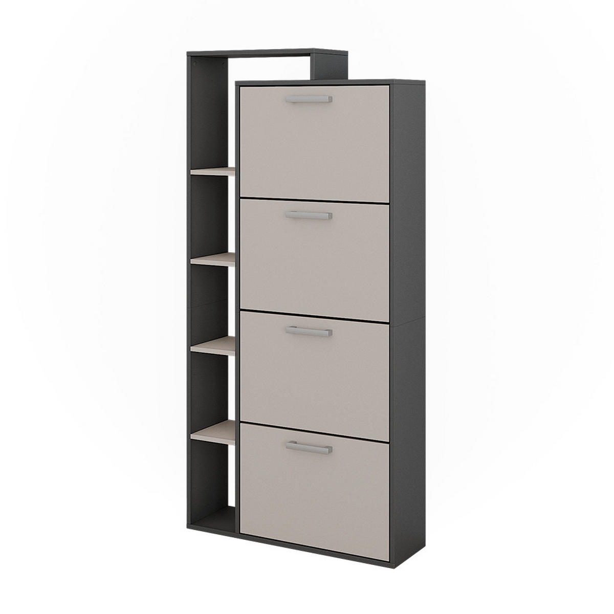 SCHUHKIPPER Orlando Anthrazit/Greige 80 x 166.1 cm mit 4 Fächern - Greige/Anthrazit, Holzwerkstoff (80/166.1/24.2cm) - Vicco