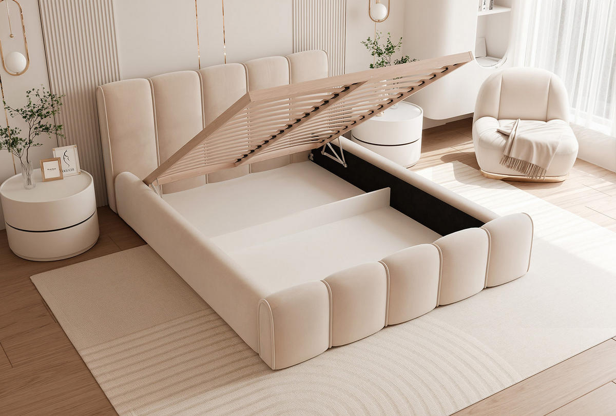 POLSTERBETT LLALO 180x200 cm, Beige - Beige, Textil (200/180cm) - Fedve