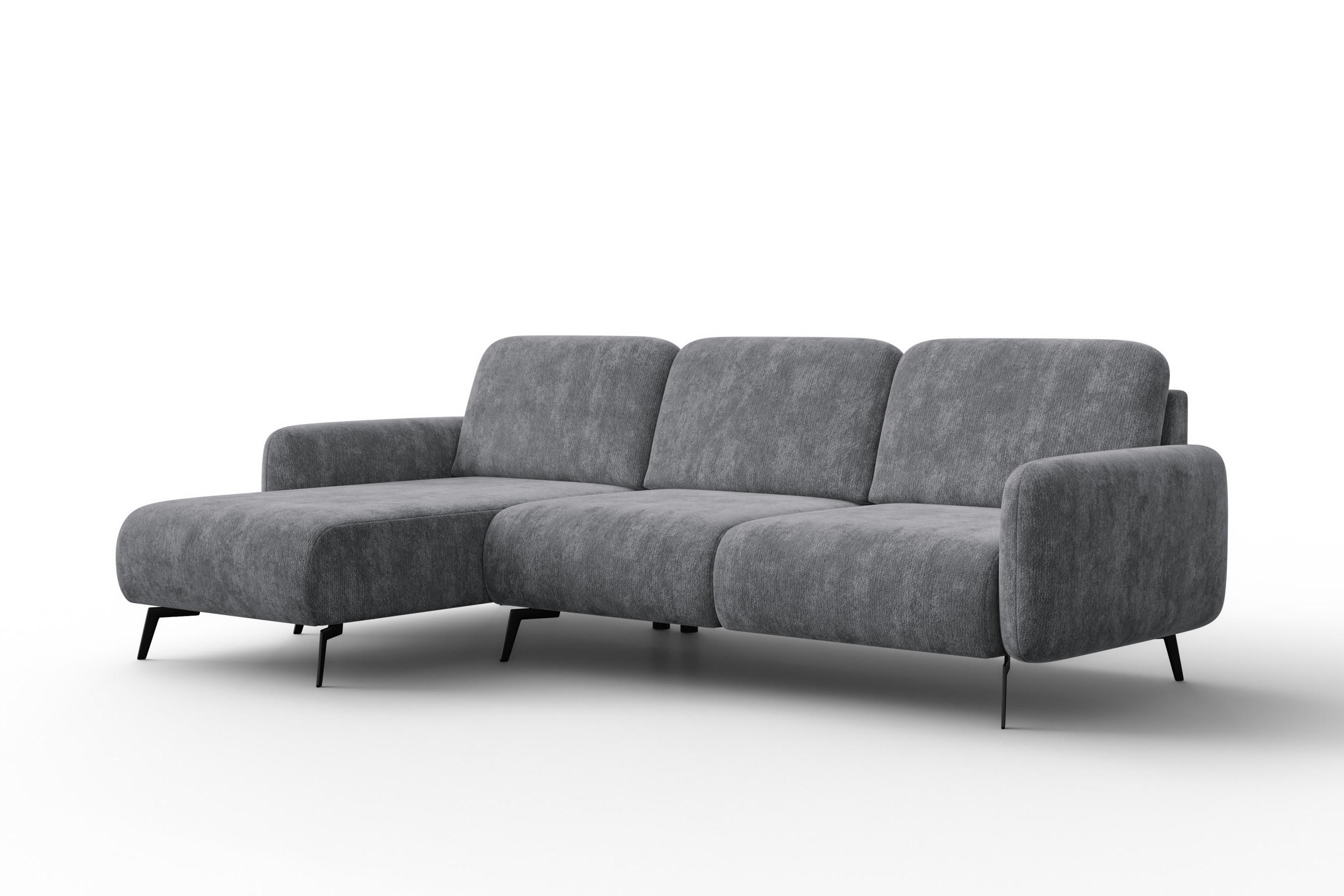 ECKSOFA FEBE 4-Sitzer LINKS, grauer Chenille-Stoff - Schwarz/Grau, Holz/Textil (264/157cm) - Wozimo