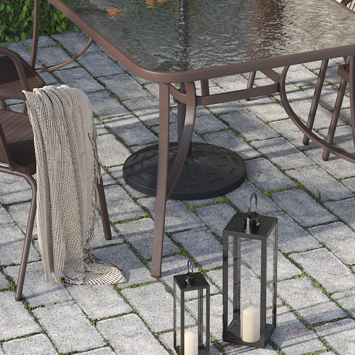 SONNENSCHIRMSTÄNDER Sonnenschirmfuß aus Kunststoff in Rattanoptik Schwarz wetterfest und standfest ohne Befüllen Ø98 × 35 cm 14 kg - Schwarz, Kunststoff (57/51cm) - Livingandhome