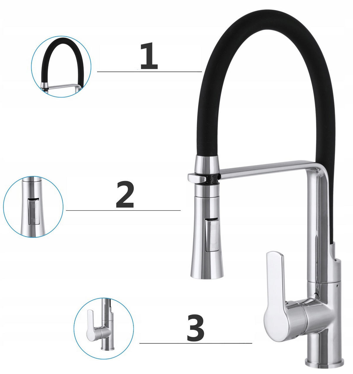 SPÜLBECKEN Napo Schwarz 3-tlg. Set 42 cm Unterbau Granit mit Armatur Vegas Chrom und Syphon Chrom - Schwarz, Stein (42/42/20cm) - Granitan