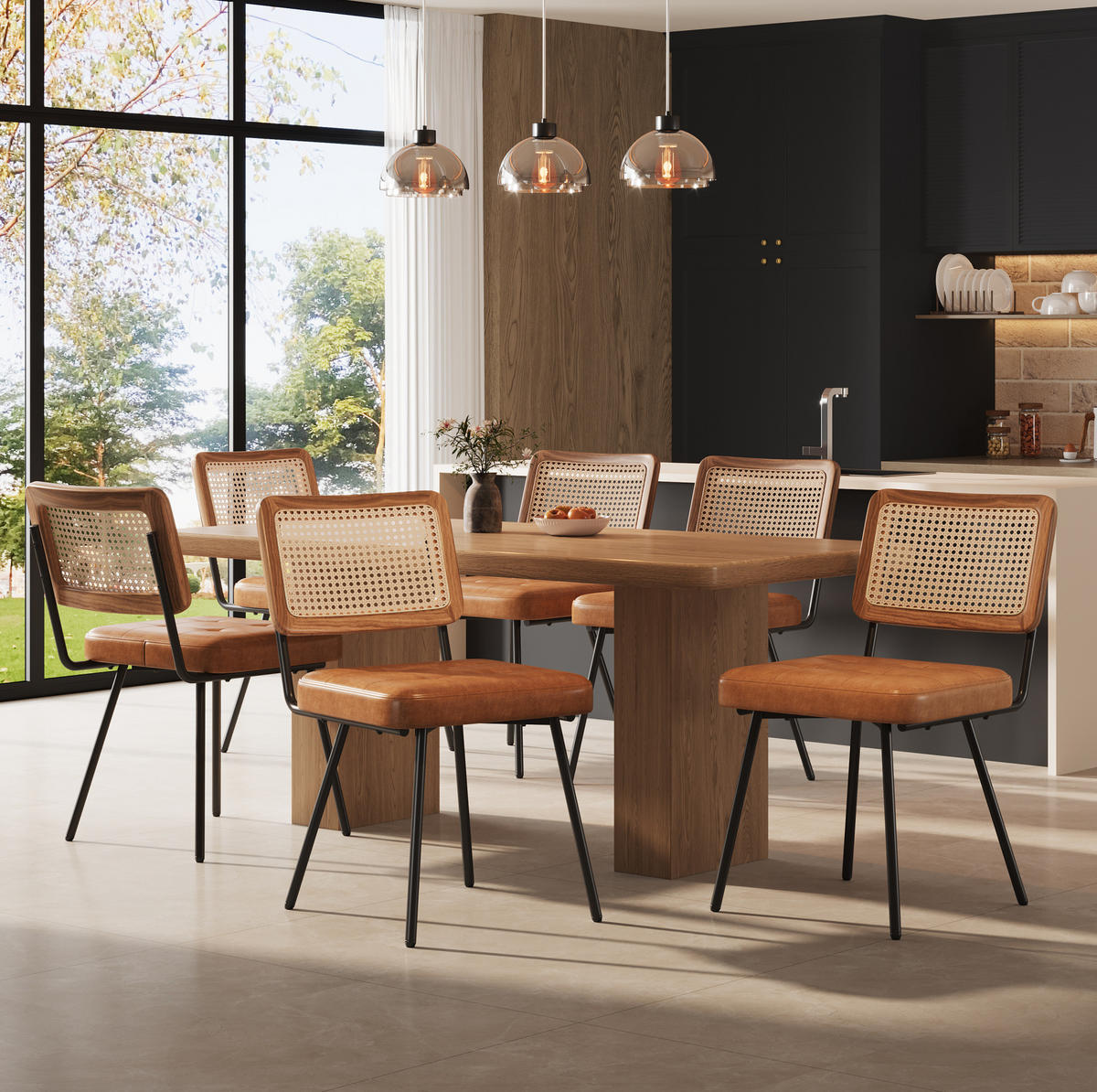 ESSZIMMERSTUHL mit PE-Rattan-Rückenlehne 61 x 46 x 79 cm Braun - Braun, Metall (44/79/46.2cm) - Meubliv