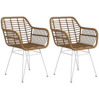 ESSZIMMERSTÜHLE DE-06882 2er-Set im Boho-Stil mit PE-Rattan Natur/Weiß - Hellbraun/Weiß, Kunststoff/Metall (60/79/56cm) - ComfortXL