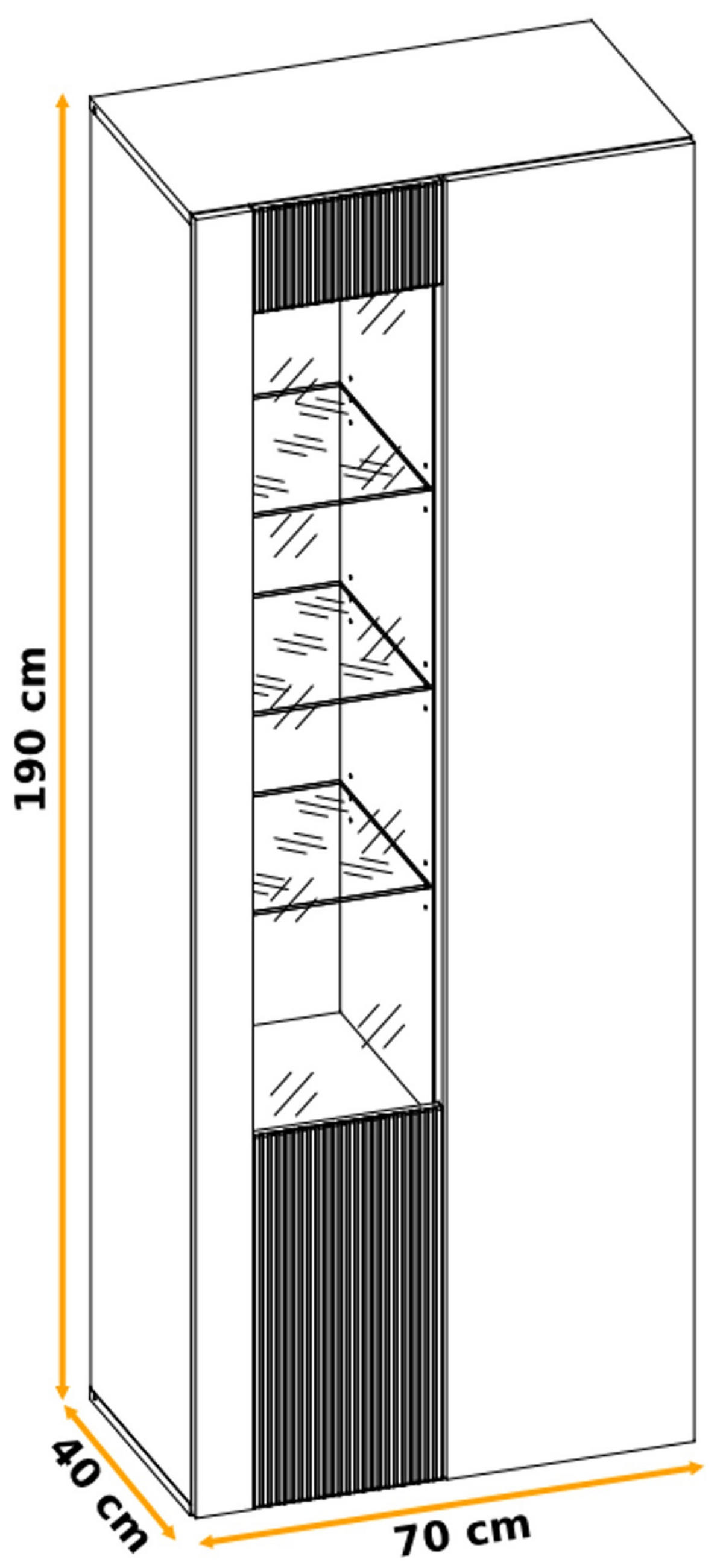 VITRINE Eiche, schwarz 70 x 197 cm, Vitrinenschrank inklusive LED-Beleuchtung - Eichefarben/Schwarz, Glas/Holzwerkstoff (70/197/40cm) - Inn.Furn