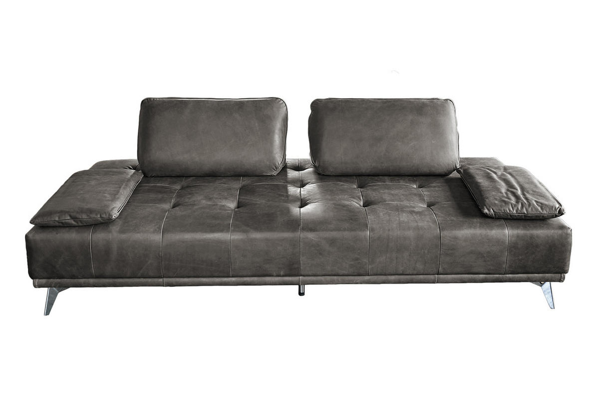 SOFA WIOLO Grau Leder - Silberfarben/Grau, Leder (110/83/240cm) - KAWOLA