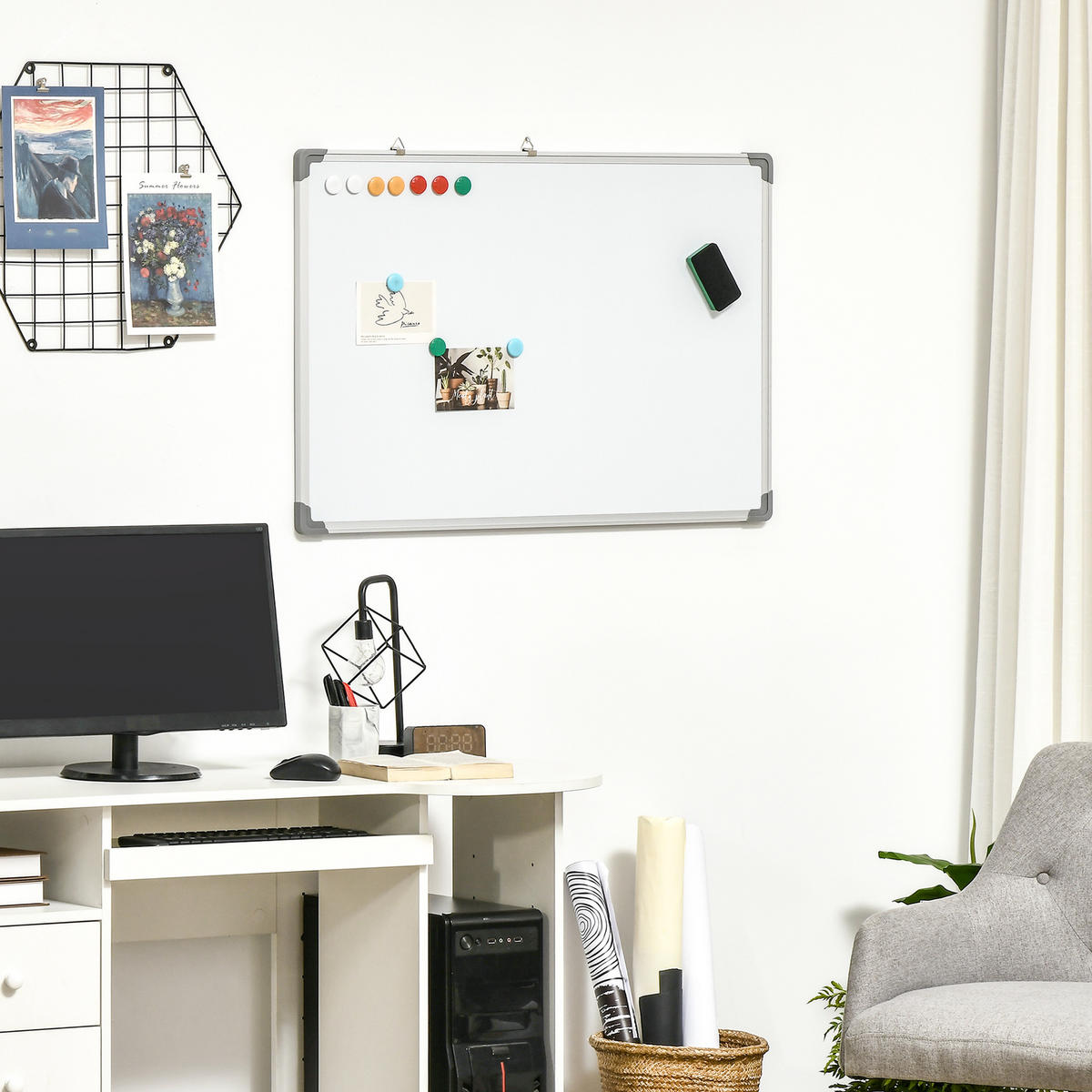 MAGNETISCHES Whiteboard, Magnettafel, Magnetboard, Trocken Abwischbar 90 x 60 cm - Weiß, Kunststoff (60/1.8/90cm) - HOMCOM