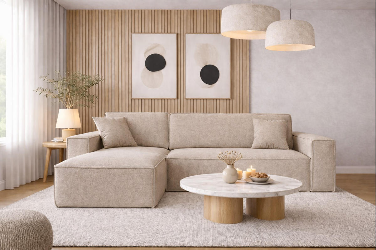 ECKSOFA, Best L-Form, Stoff Neve, Beige, Links - Beige, Holz (142/244cm) - Kaiser Möbel