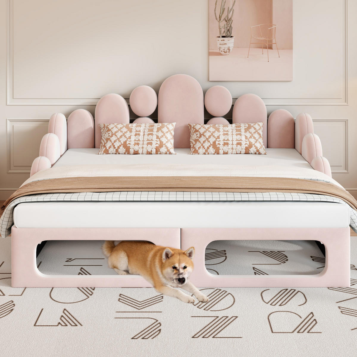 POLSTERBETT 180/200 cm Rosa aus Samt mit Haustierbett - Rosa, Textil (180/200cm) - OKMYHOME