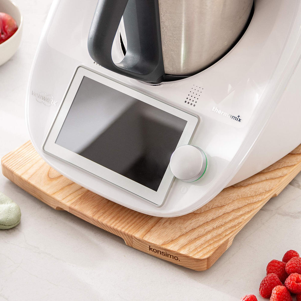 TOPFUNTERSETZER Gleitbrett COQUERE für Thermomix TM5 und TM10 - Eichefarben, Holz (32/35cm) - KONSIMO®