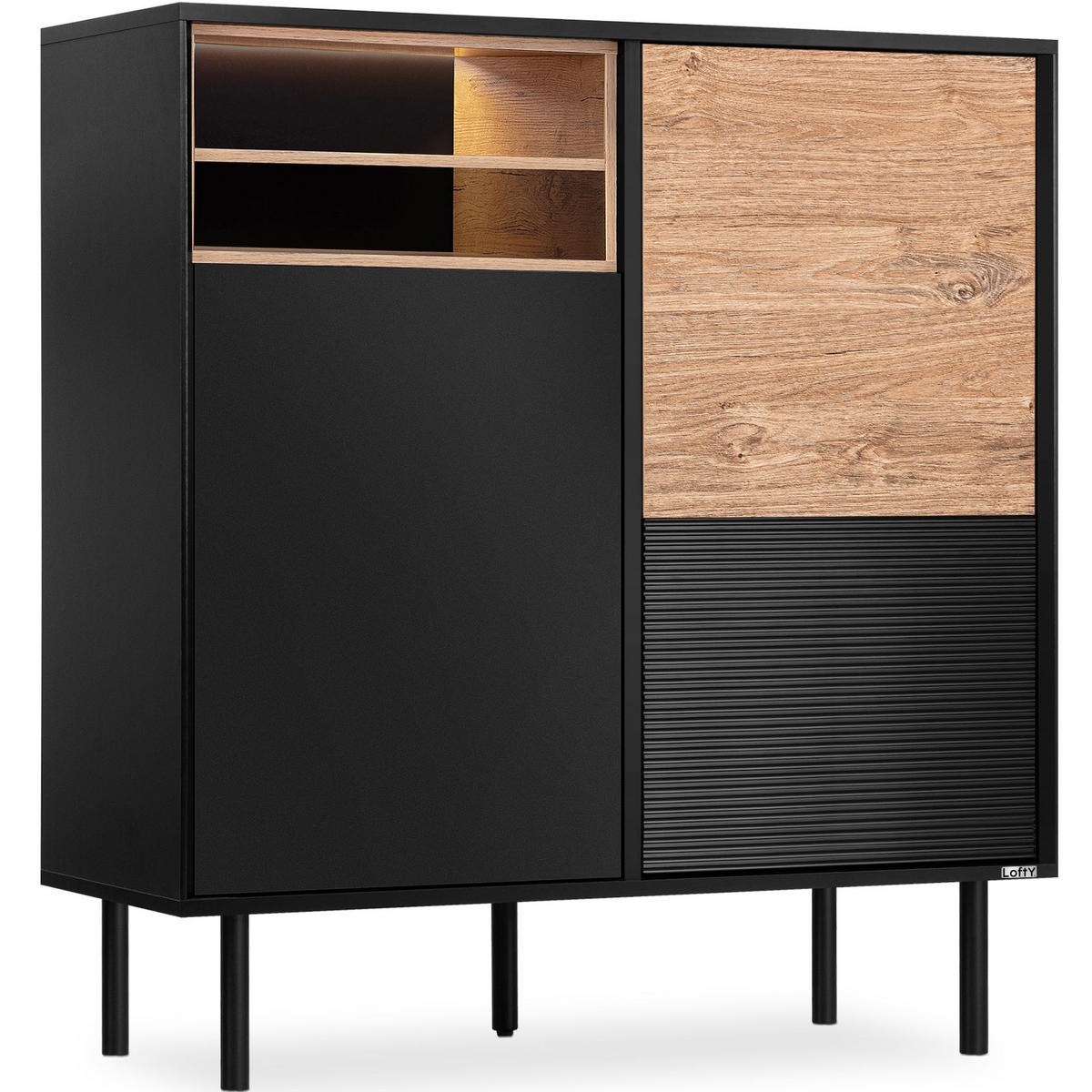 KOMMODE LOFTY TV/HiFi-Einlage, schwarz / Eiche natur - Eichefarben/Multicolor, Holzwerkstoff (102/109/41cm) - KONSIMO®