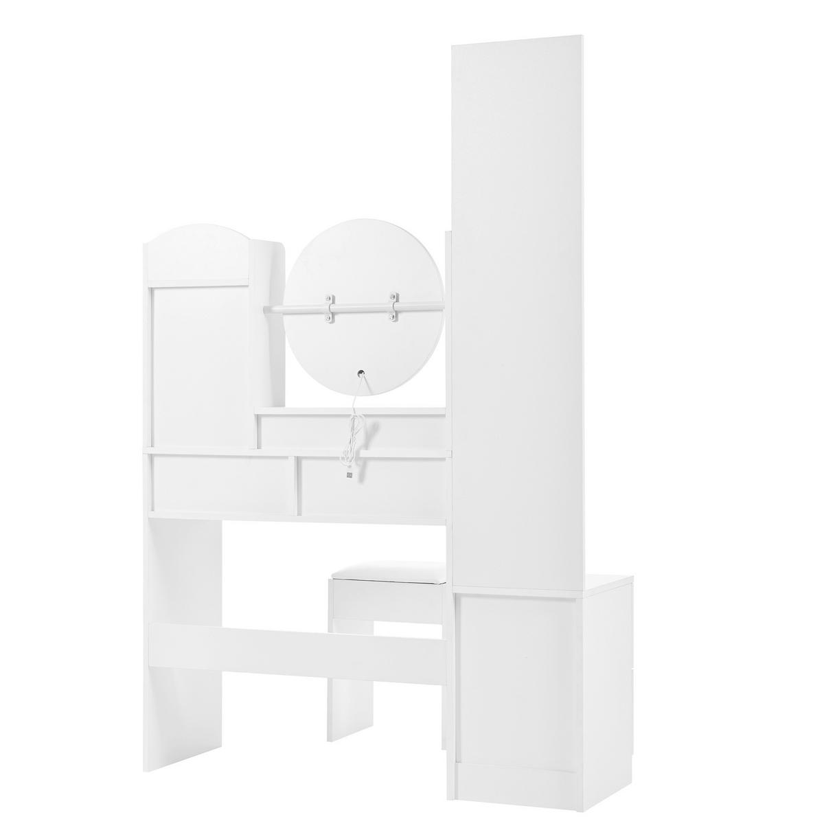 SCHMINKTISCH 109/36/164 cm Weiß mit LED-Beleuchtung und Hocker Ganzkörperspiegel - Weiß, Holzwerkstoff (36/164/109cm) - OKWISH