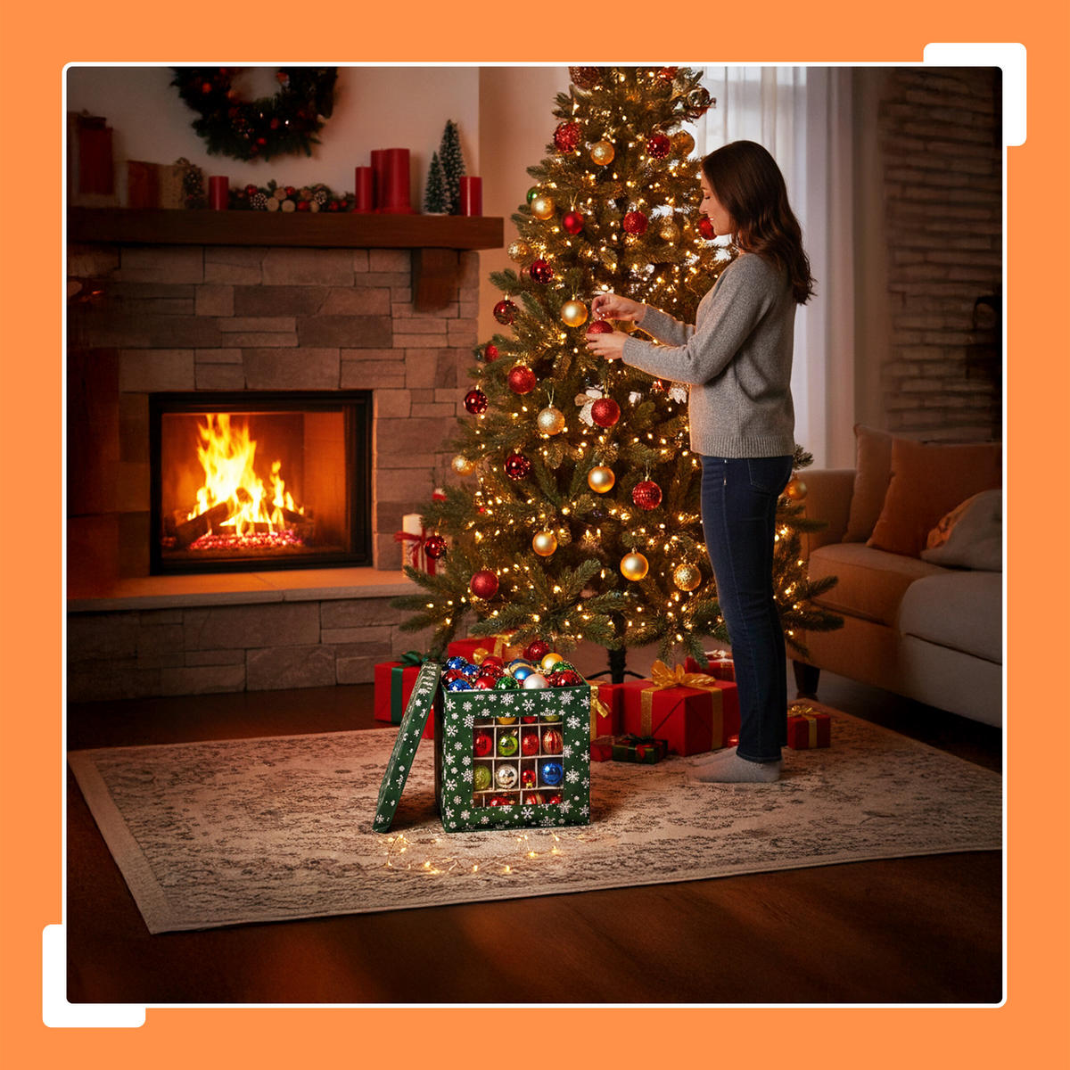 3XWEIHNACHTSKUGEL-AUFBEWAHRUNGSBOX - Dunkelgrün, Wellpappe/Kunststoff (33/33/33cm) - Relaxdays