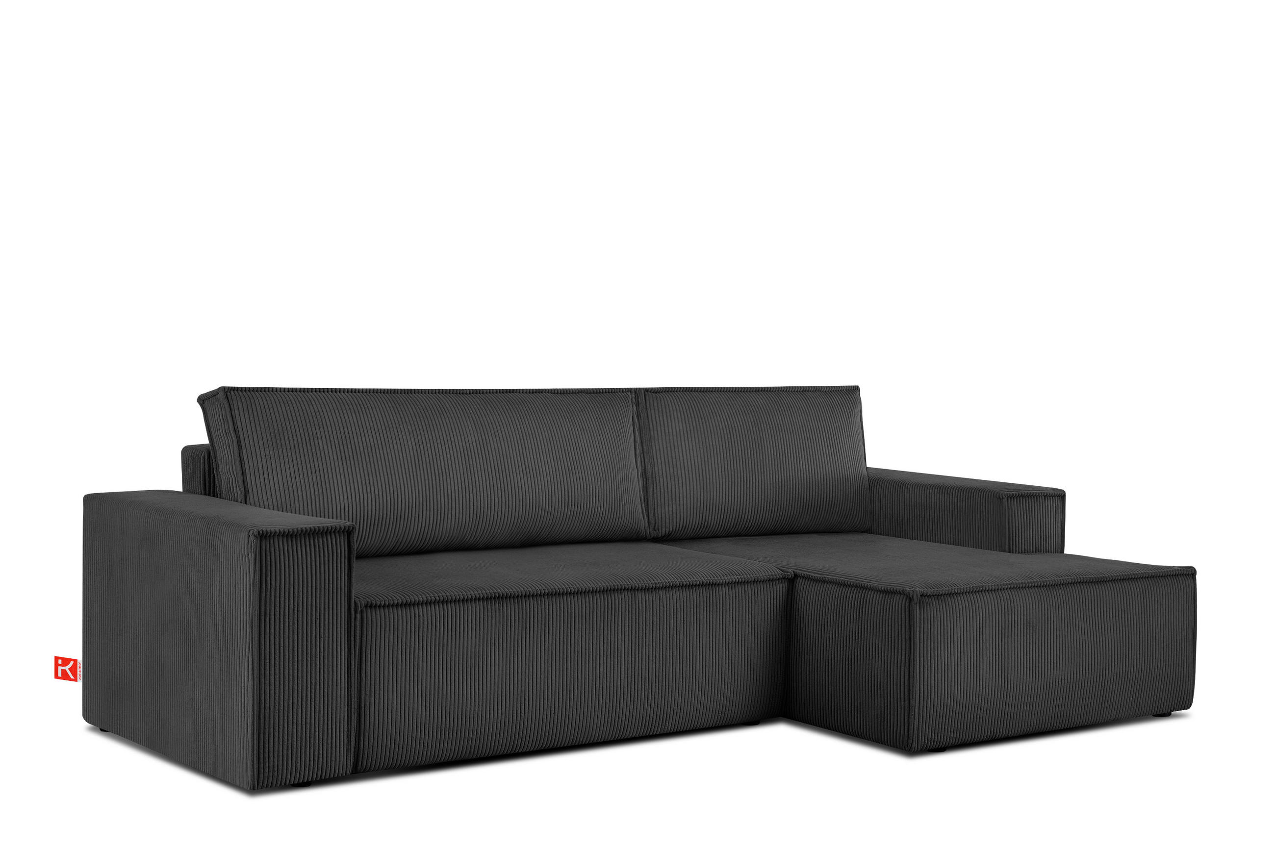 ECKSCHLAFSOFA-RECHTS NAPI in Pet Friendly Cord-Stoff, dunkelgrau - Dunkelgrau/Schwarz, Textil (262/148cm) - KONSIMO®