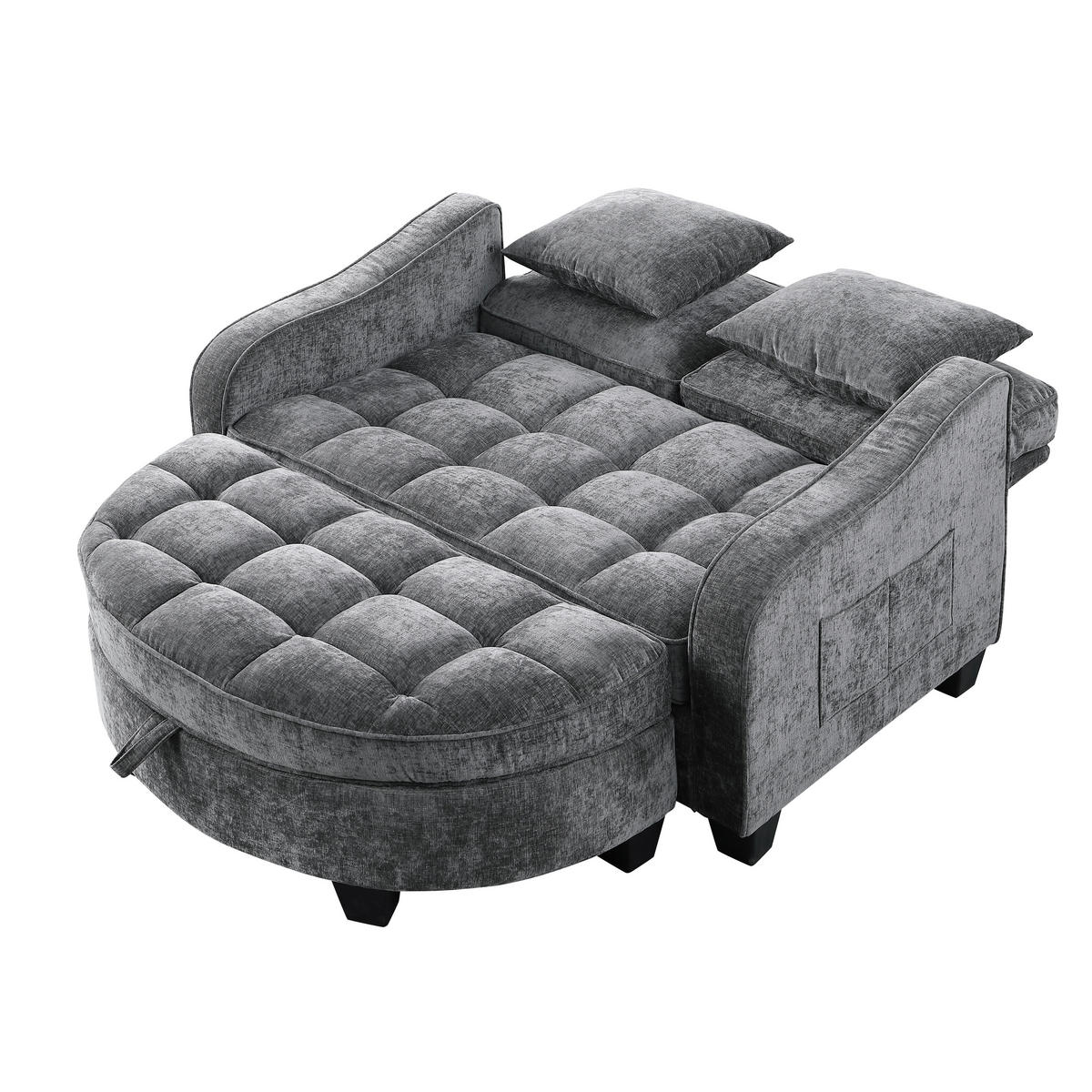 SCHLAFSOFA 2-in-1 mit Hocker und Stauraum, Dunkelgrau - Dunkelgrau, Holz (132/93/129cm)